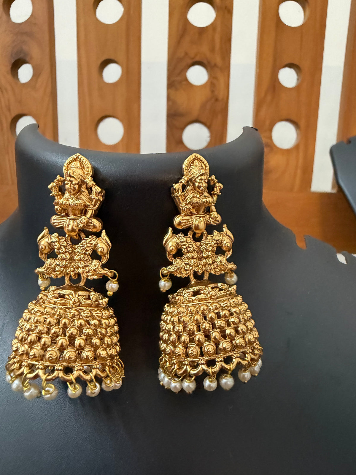 Lakshmi Jhumka with pearl hanging Temple Jewelry