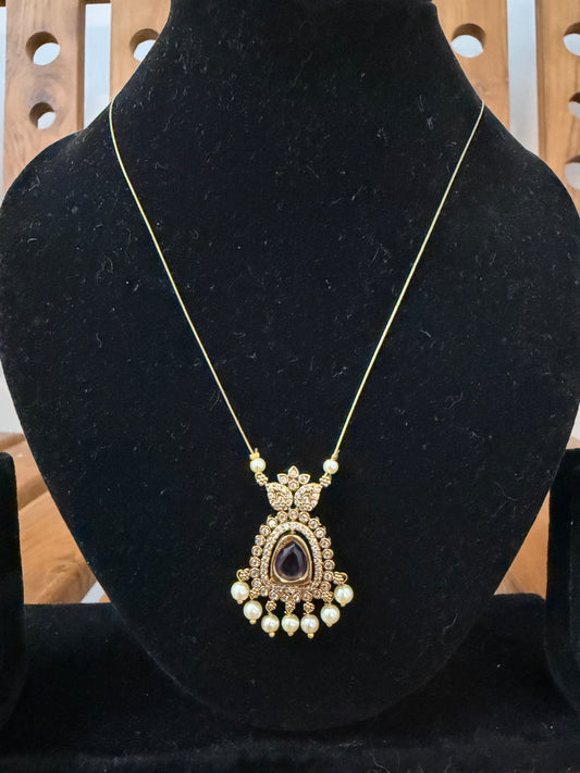 Invisible Necklace with dark purple stone center pendant : code RK3900