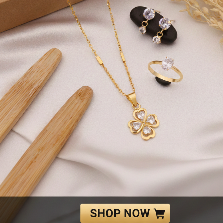 Floral Pendant Chain Set with CZ Stones | Daily Wear Imitation Jewellery for Women