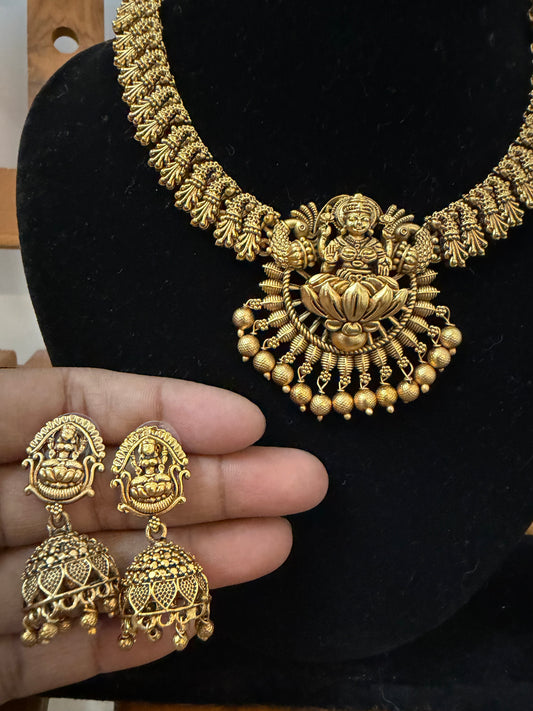 Premium Lakshmi Necklace set with Jhumka : Code MJ380