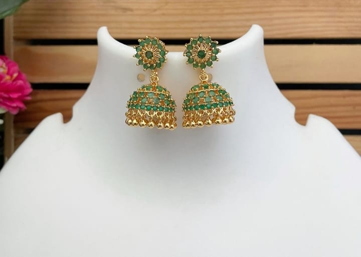 Micro gold plated CZ Jhumkas I Code SK2501