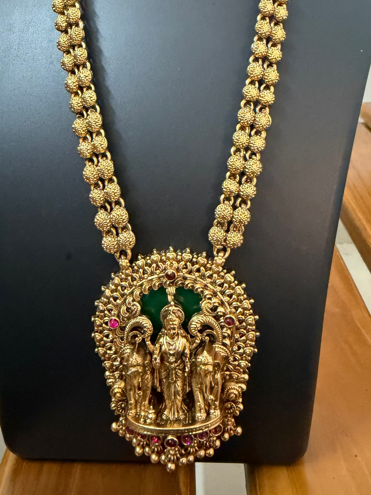 Gaja Lakshmi Haram - Lakshmi with Elephant Temple Long Haram with Jhumka