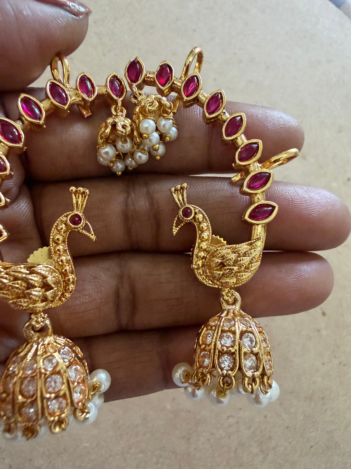 Peacock Jhumka with earcuff : Code RJ3110
