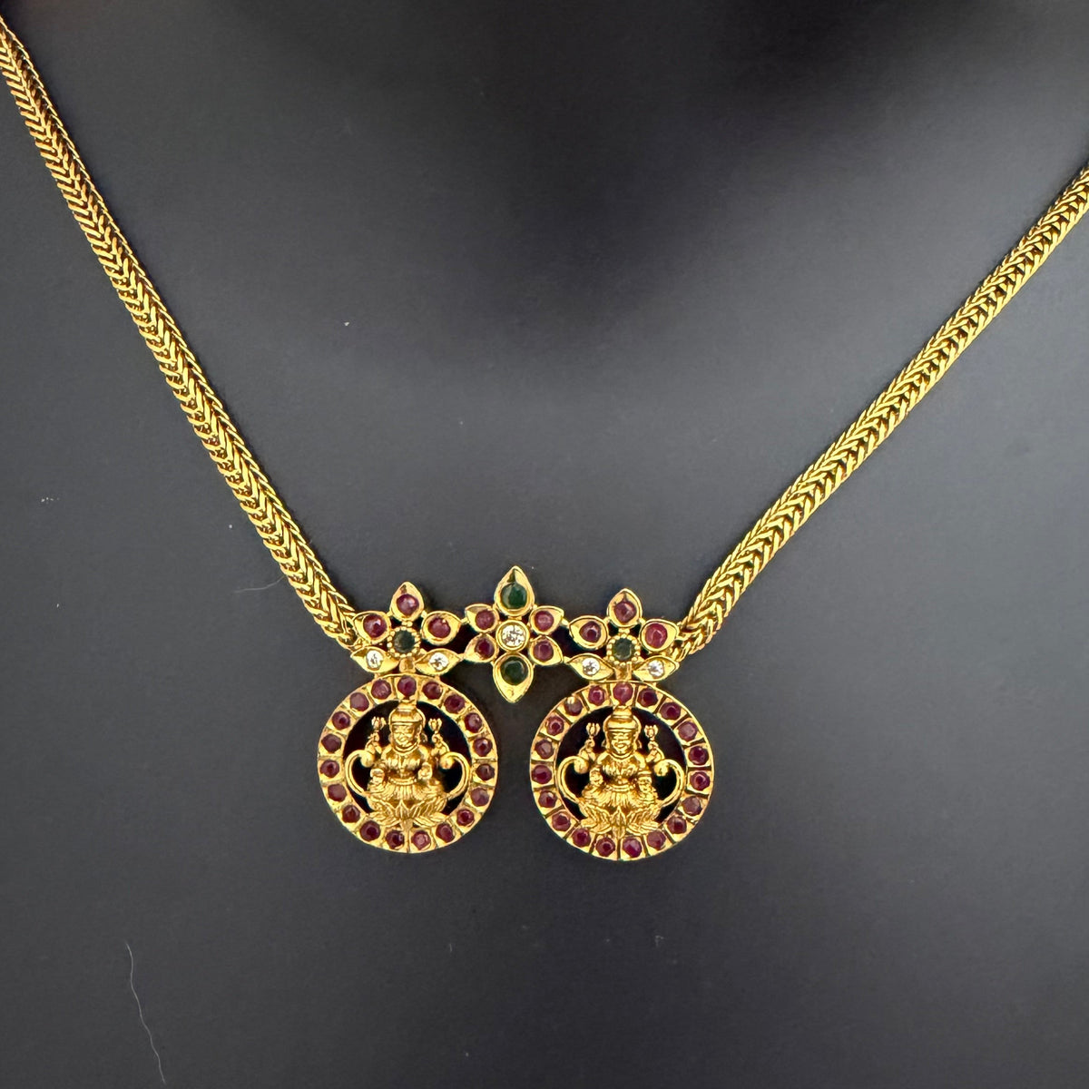 Sri Dhanalakshmi Dual Coin Temple Attigai Necklace Set with Earrings