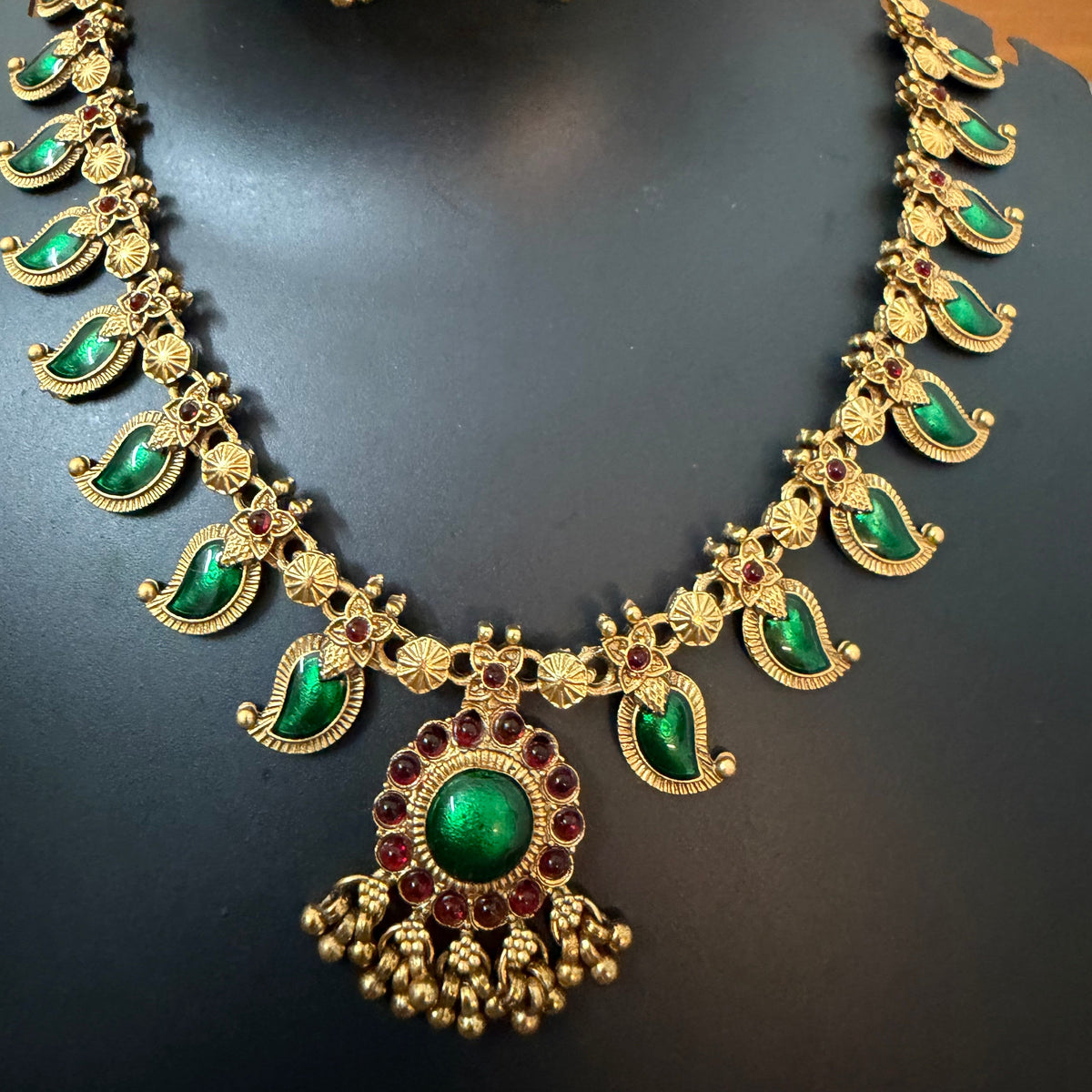 Palakka : Green  Manga traditional necklace , Temple jewelry