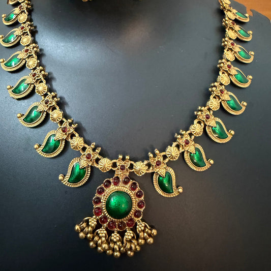 Palakka : Green  Manga traditional necklace , Temple jewelry