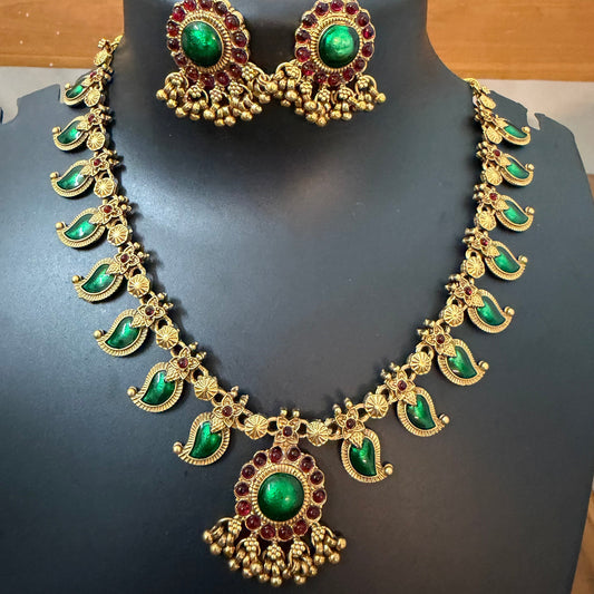 Palakka : Green  Manga traditional necklace , Temple jewelry