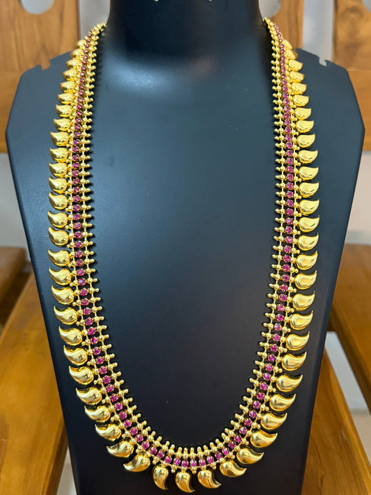 Kerala Mango Leaf Long Haram with Ruby Stones - Mambazha Maanga Mala Long Haram 24-26 Inch
