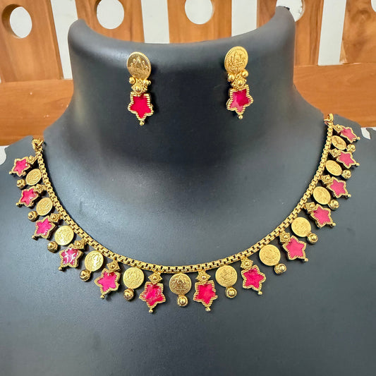 Lakshmi coin necklace designer set Rani pink