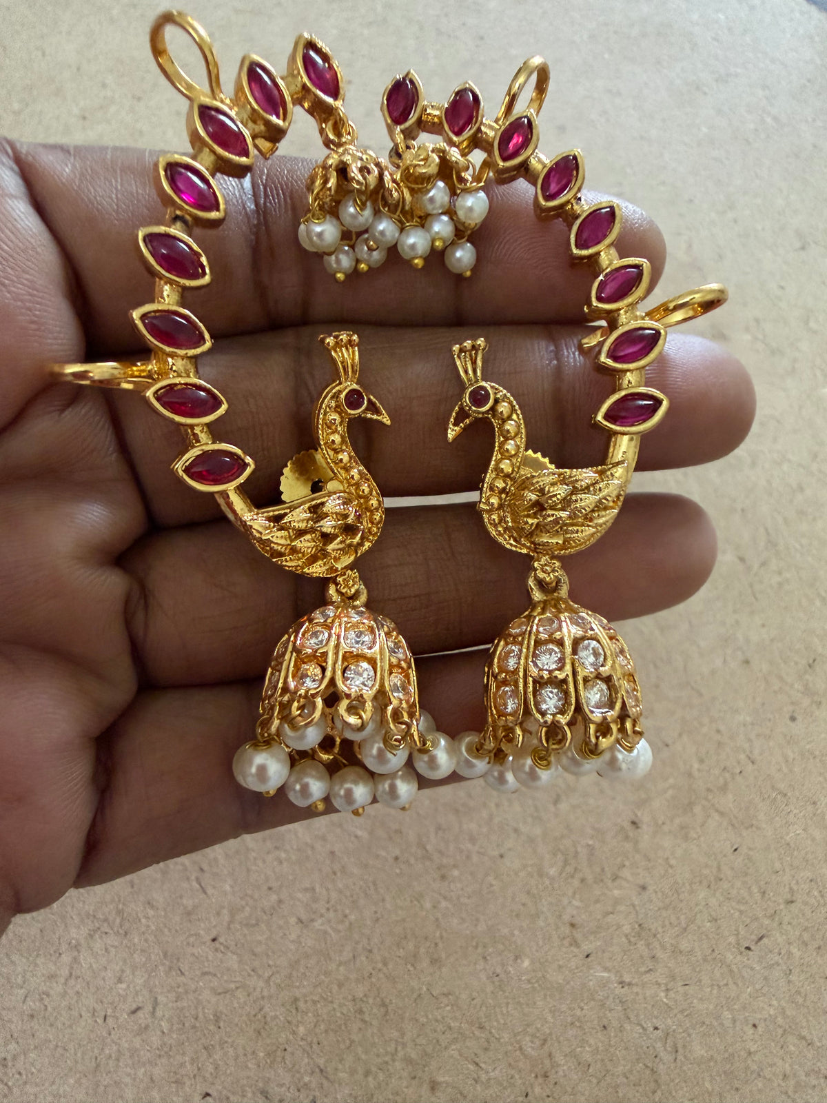 Peacock Jhumka with earcuff : Code RJ3110