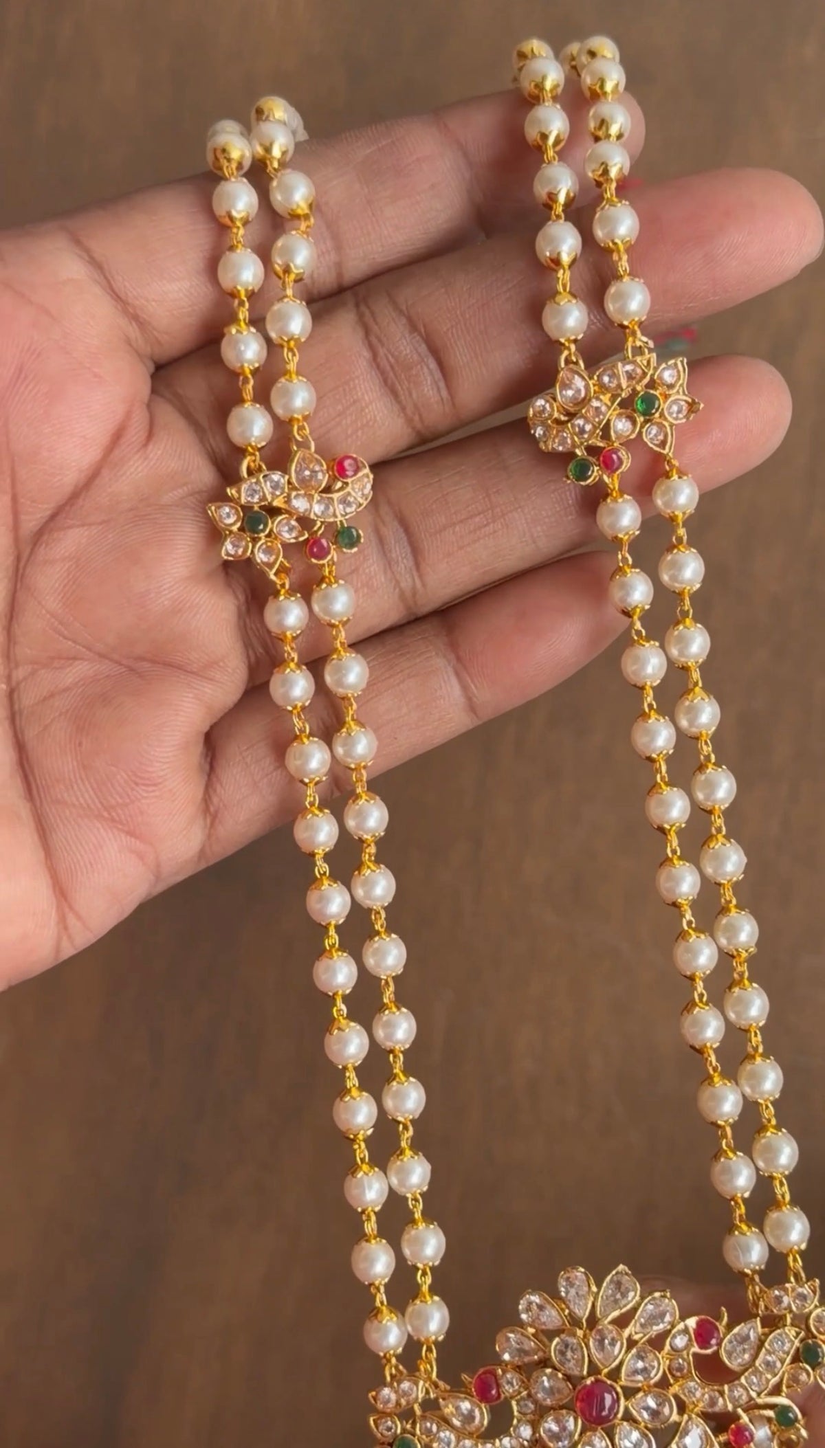 Double layer pearl haram with kundan stones