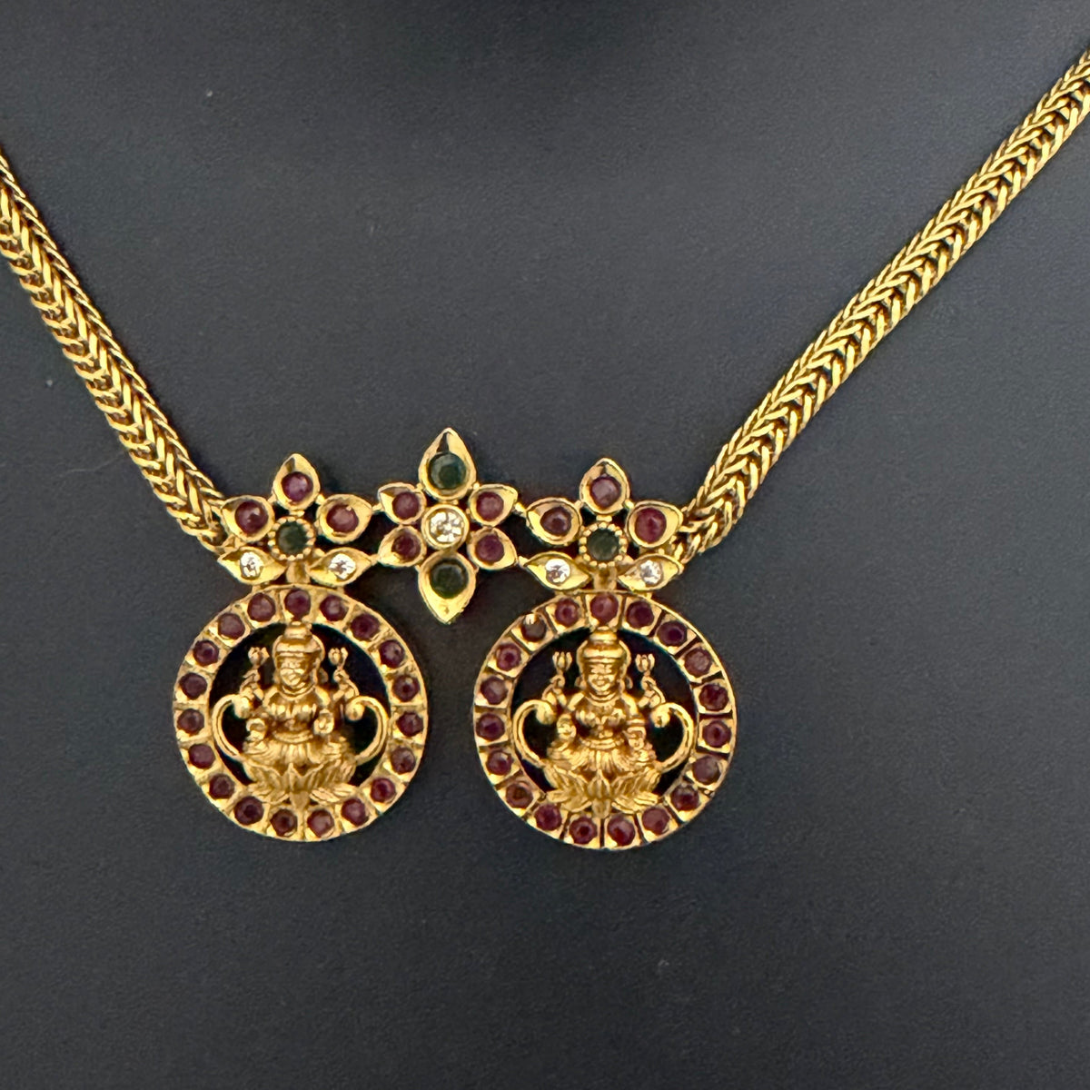 Sri Dhanalakshmi Dual Coin Temple Attigai Necklace Set with Earrings