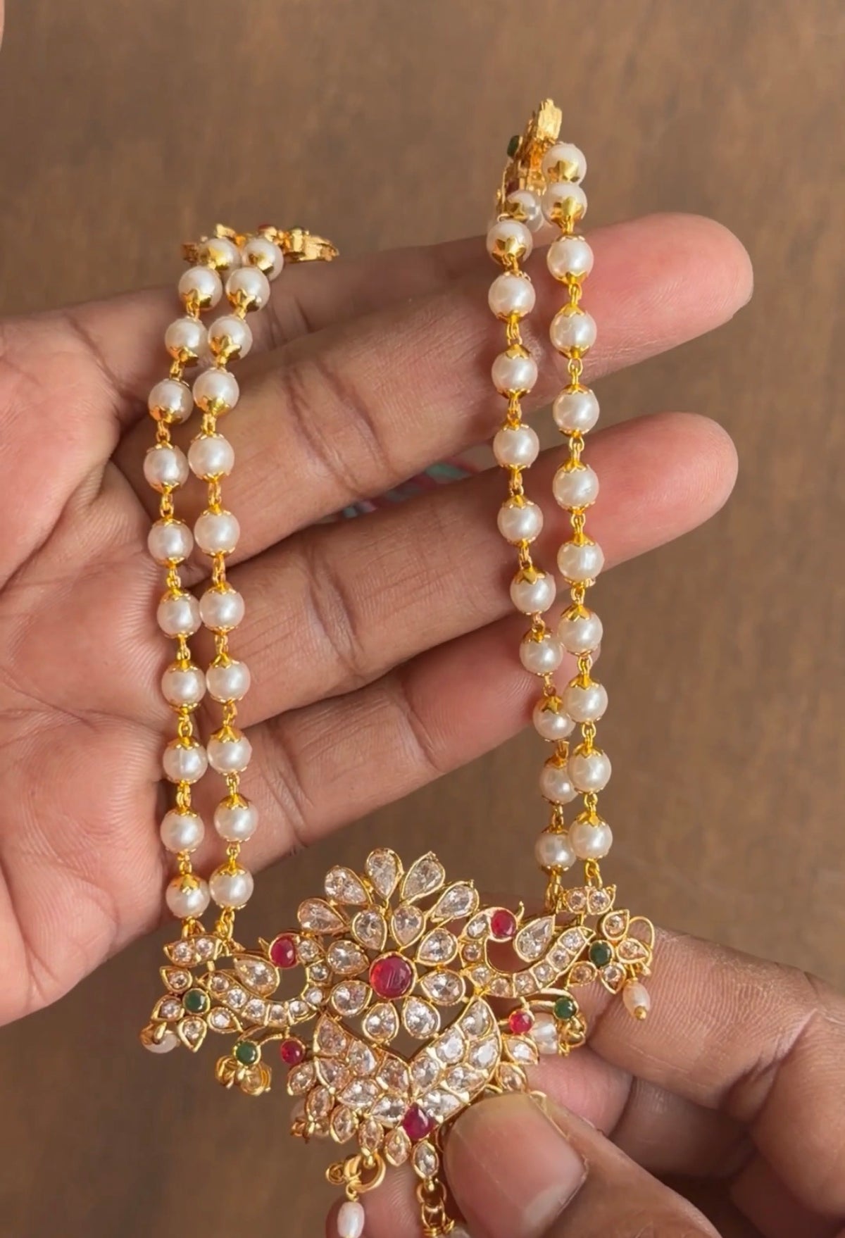 Double layer pearl haram with kundan stones