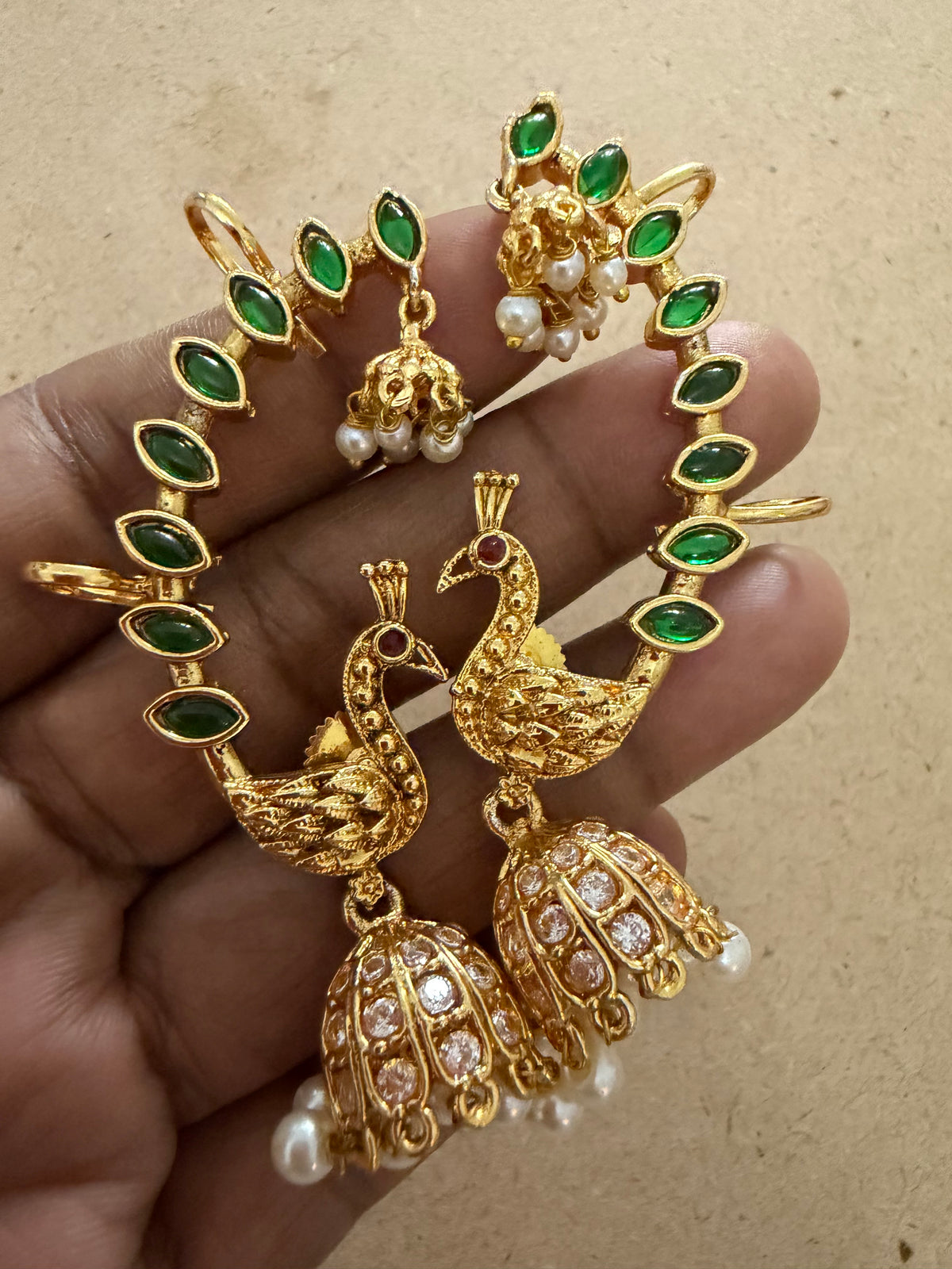 Peacock Jhumka with earcuff : Code RJ3110