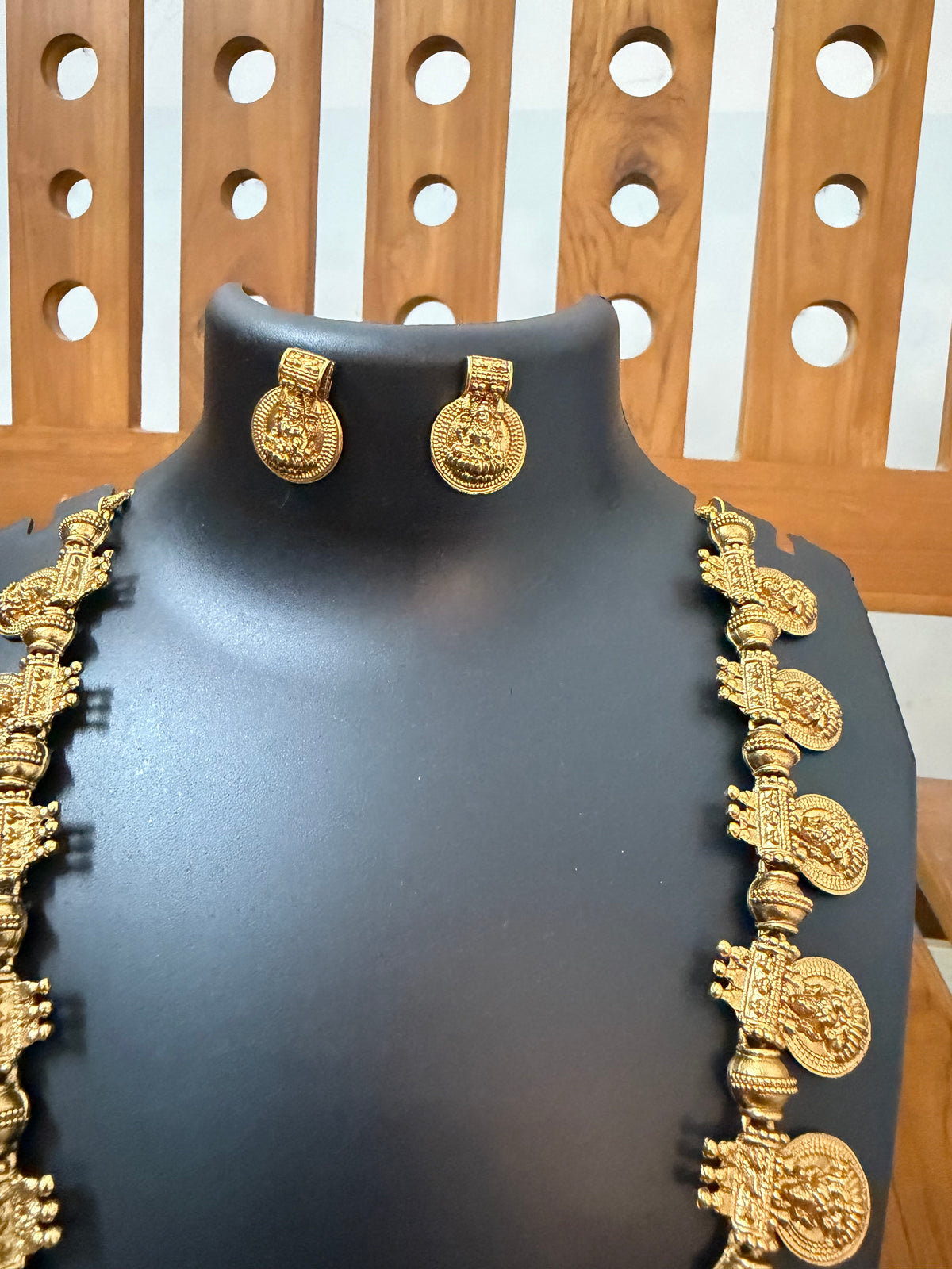 Premium Lakshmi Coin Haram - Big Round Lakshmi Pendant with Ruby Kemp