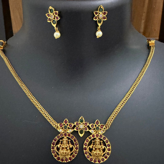 Sri Dhanalakshmi Dual Coin Temple Attigai Necklace Set with Earrings