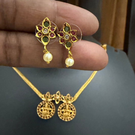Sri Dhanalakshmi Dual Coin Temple Attigai Necklace Set with Earrings