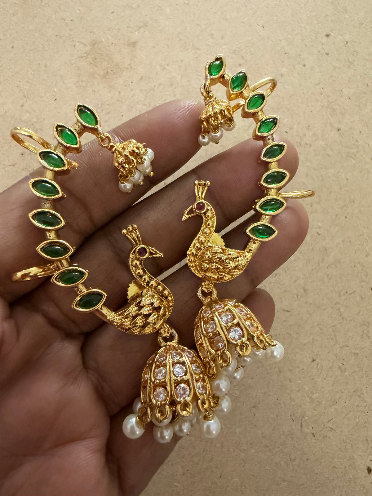 Peacock Jhumka with earcuff : Code RJ3110