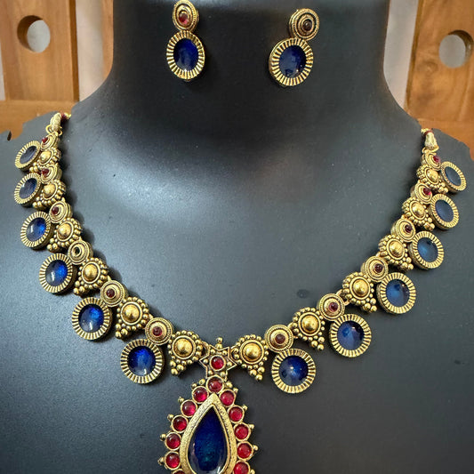 Neelambari Antique Stone Necklace Set : Code MJ751