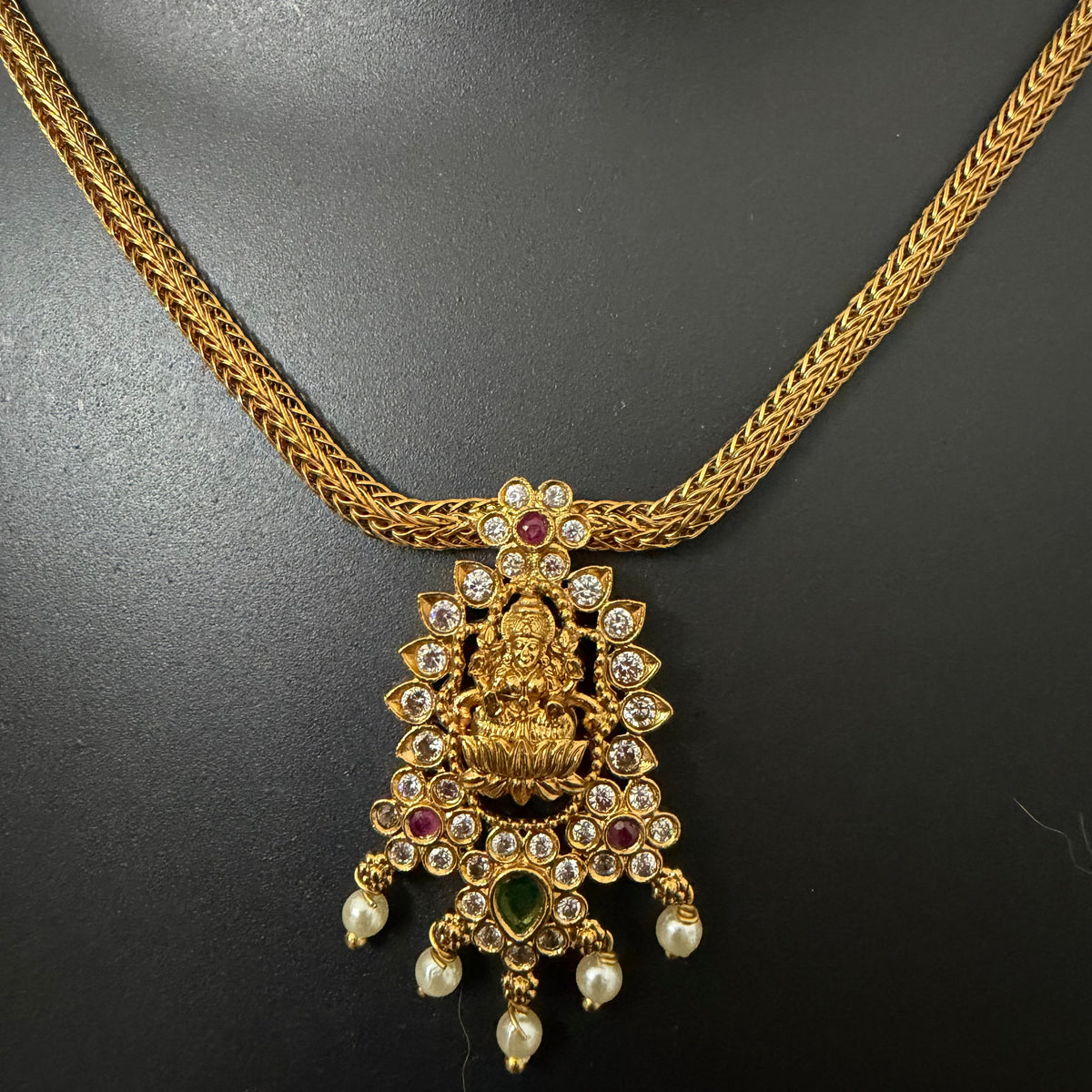 Aishwarya Lakshmi Attigai Necklace Set : Antique Gold Temple Jewellery with Earrings