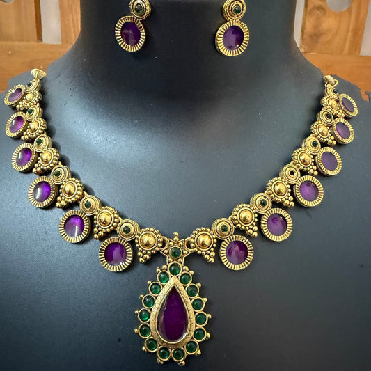 Amethyst Antique Drop Necklace Set : Code MJ750