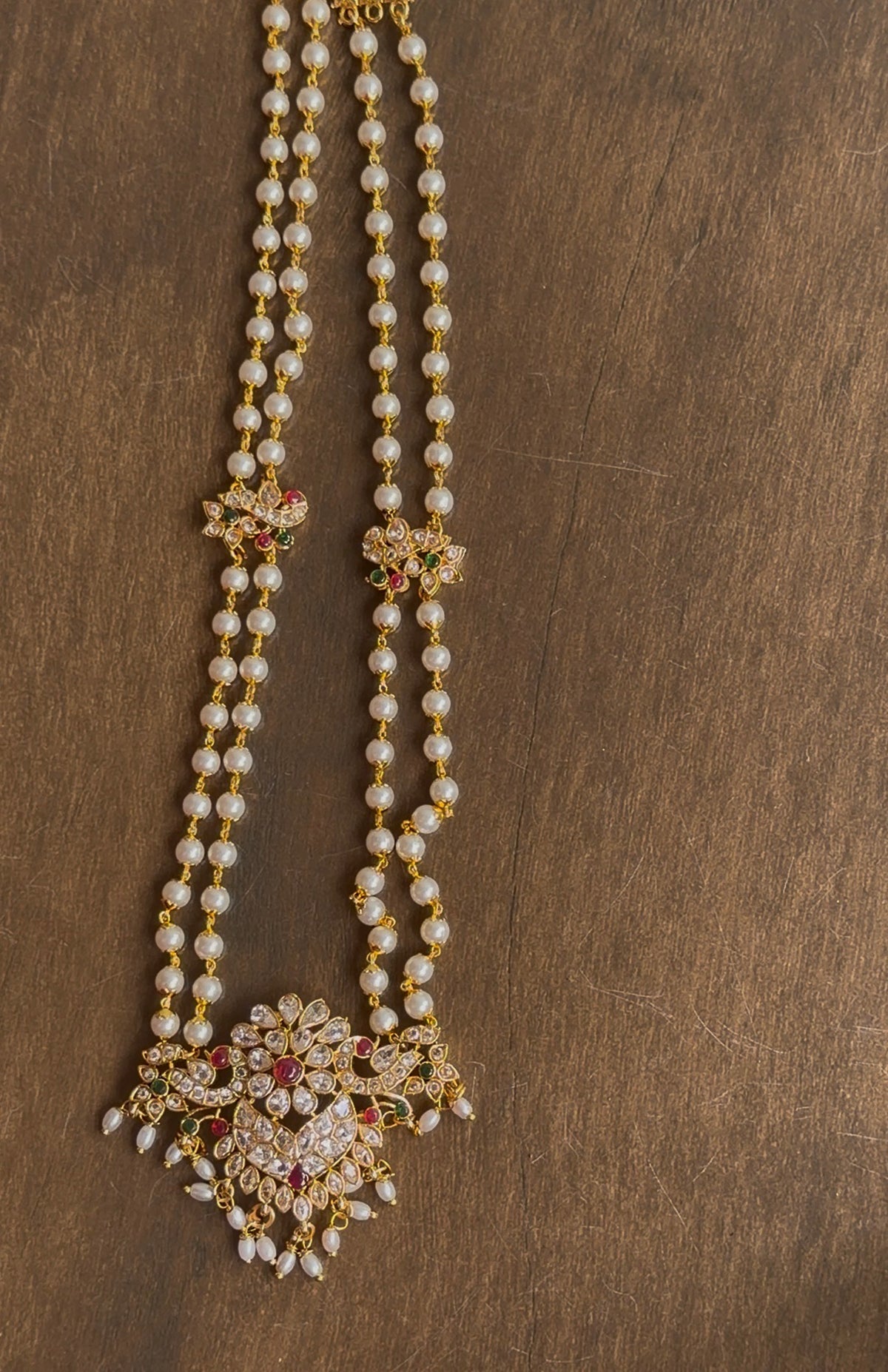 Double layer pearl haram with kundan stones
