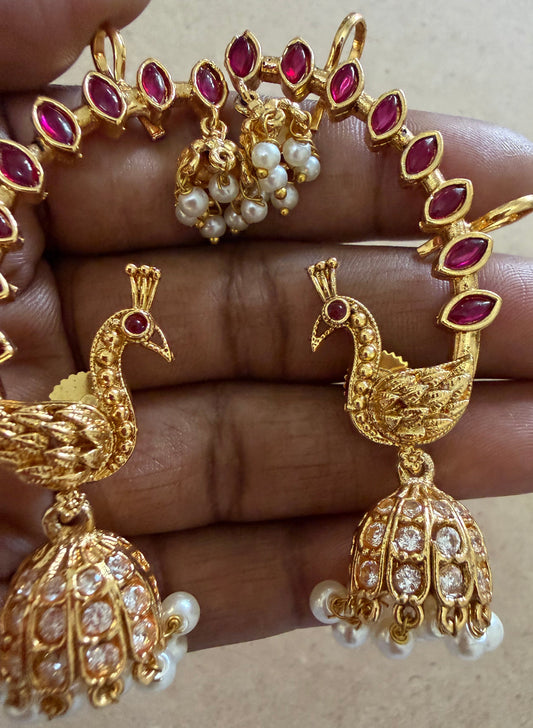 Peacock Jhumka with earcuff : Code RJ3110
