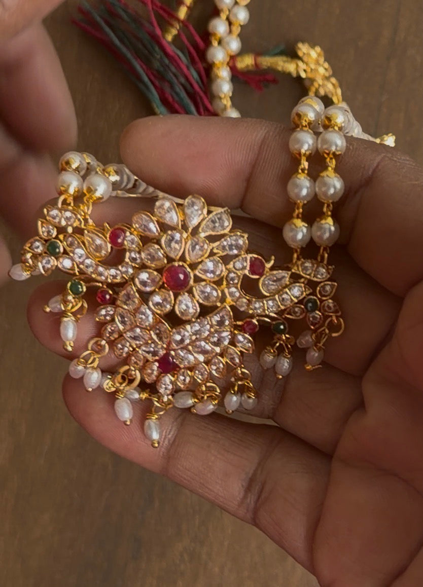 Double layer pearl haram with kundan stones
