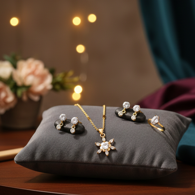 Star Pendant Necklace Set with CZ Stones | Daily Wear & Party Jewelry