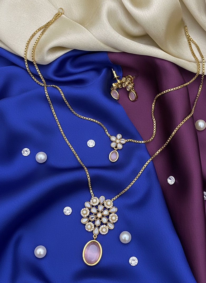 Midnight Bloom Blue Stone Pendant Set | Saanvi by Rajani