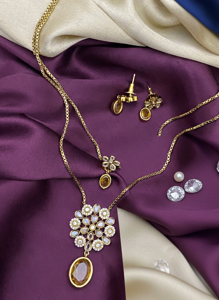 Midnight Bloom Blue Stone Pendant Set | Saanvi by Rajani