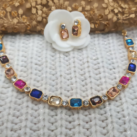 Single layer glass stone Adjustable choker/necklace