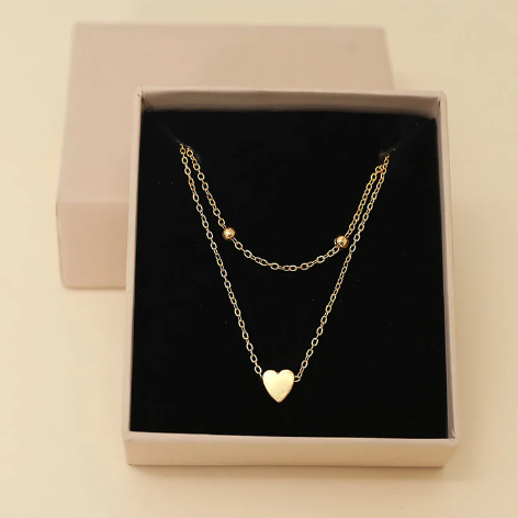 “Double Layer Heart Pendant Necklace | 18K Gold-Plated Minimal Chain | Everyday Wear Jewellery for Women”