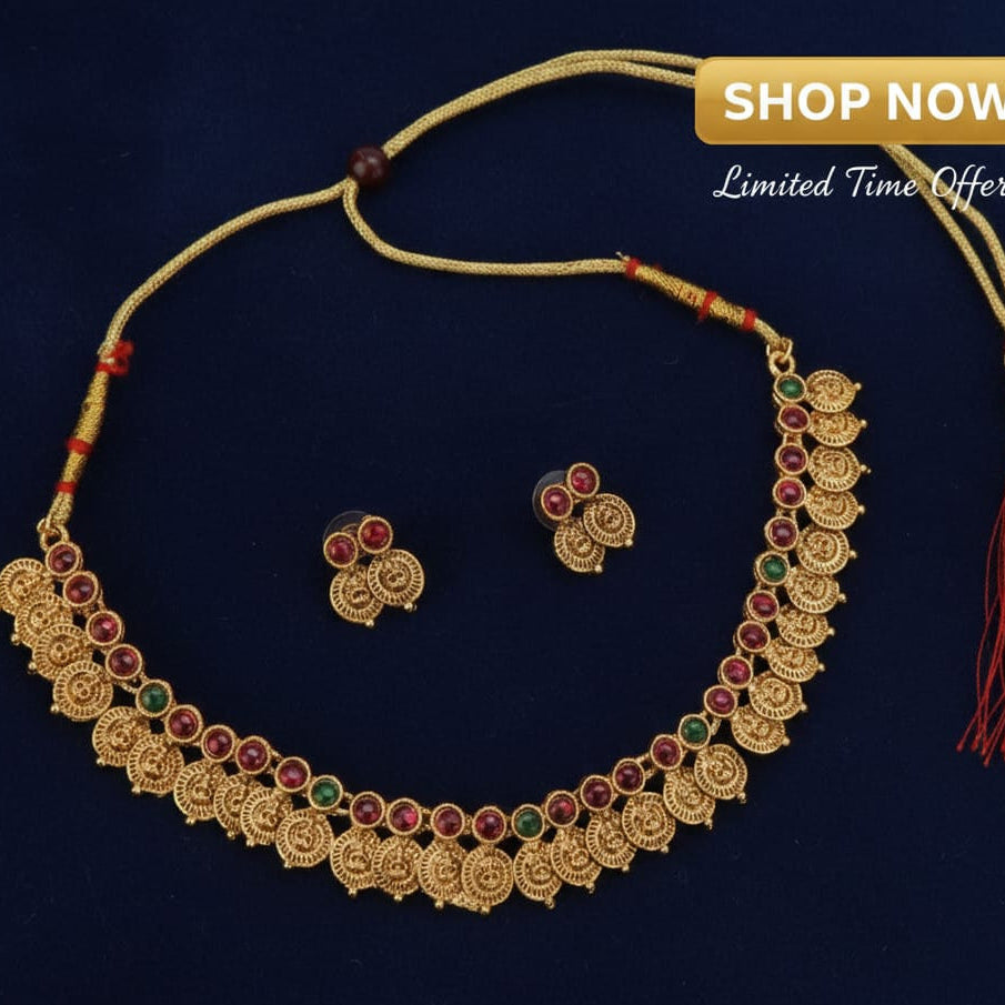 Antique coin necklace set : Colours available: Green, Red,  Red & Green