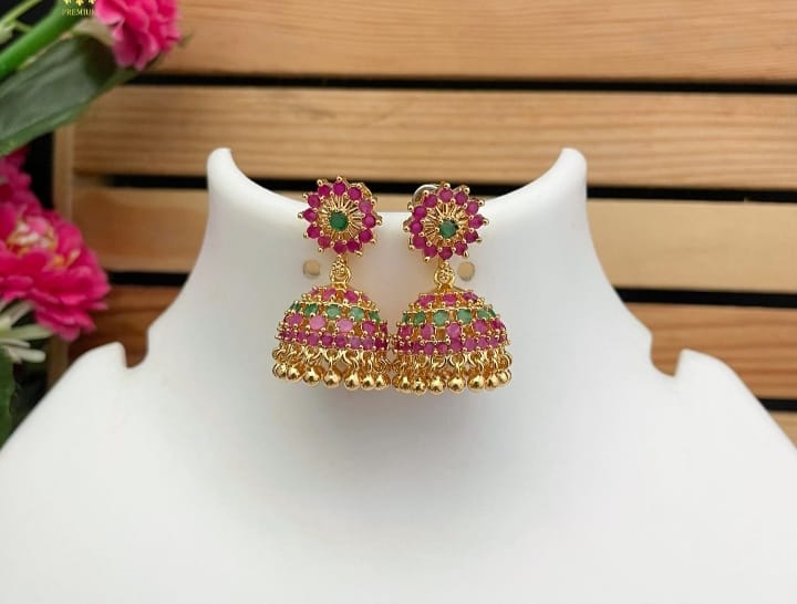 Micro gold plated CZ Jhumkas I Code SK2501