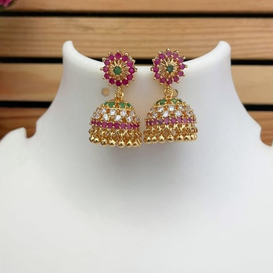 Micro gold plated CZ Jhumkas I Code SK2501