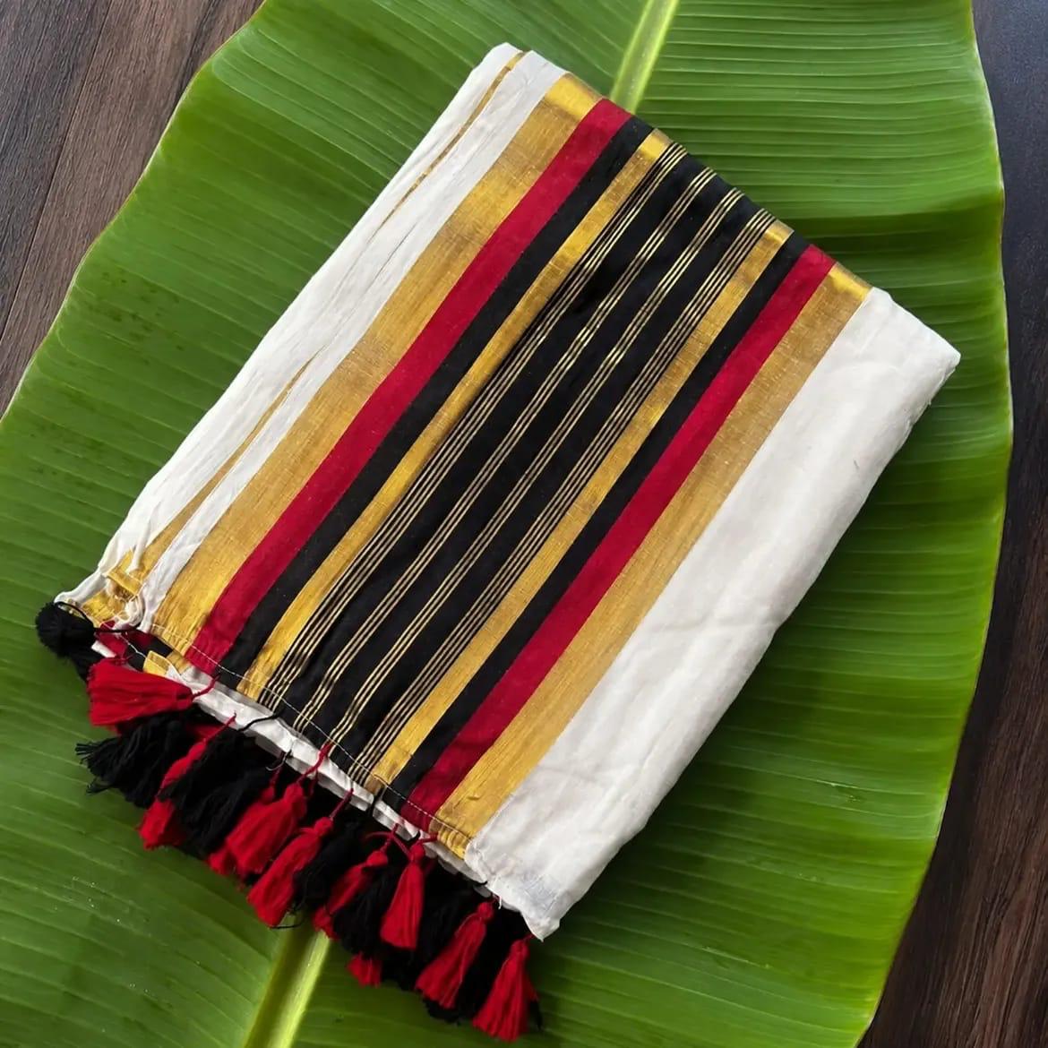Mal cotton saree with black, maroon and kasavu boarder