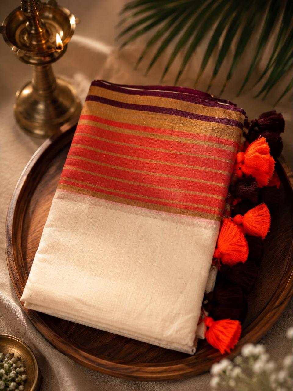 Mal cotton saree with orange and maroon boarder