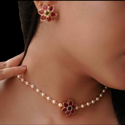 Pearl Choker with flower stud