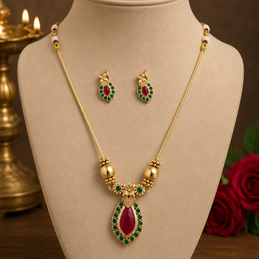 Ruby pendant necklace set : Code: KJ2200