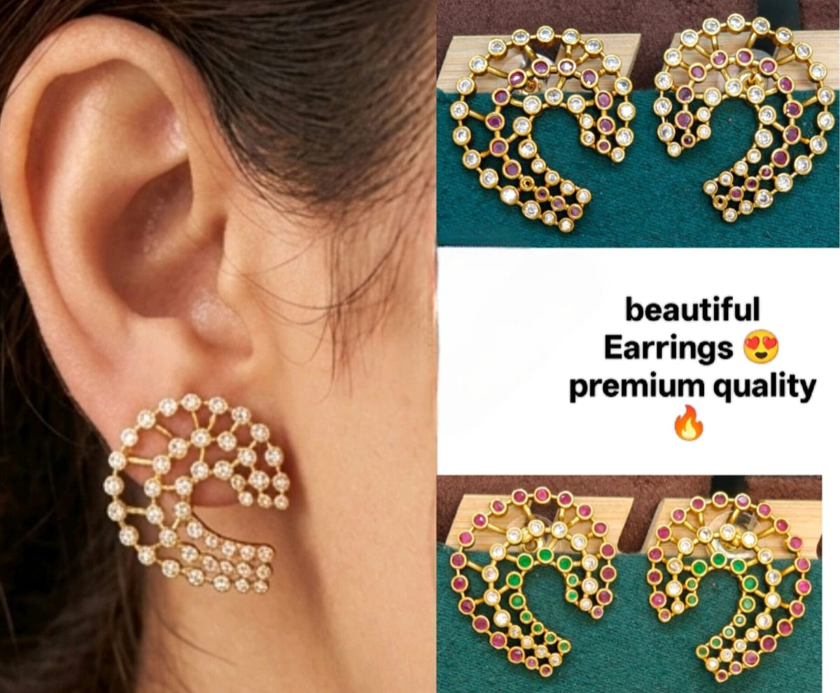 Premium AD Stone Designer Stud Earrings – South Indian Style | Saanvi by Rajani | CP 1300
