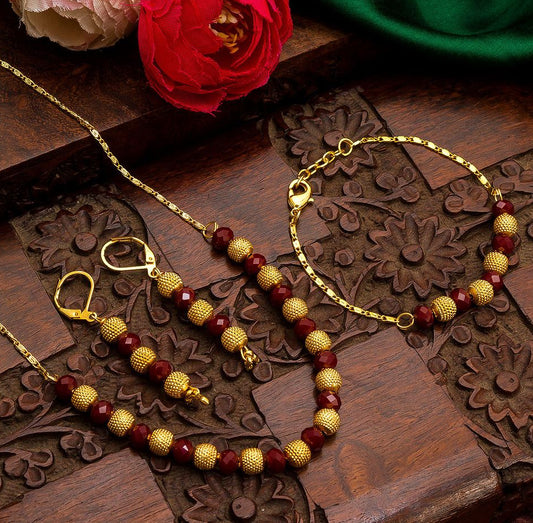Maroon & Gold Set Necklace/Haram | CODE SP9001