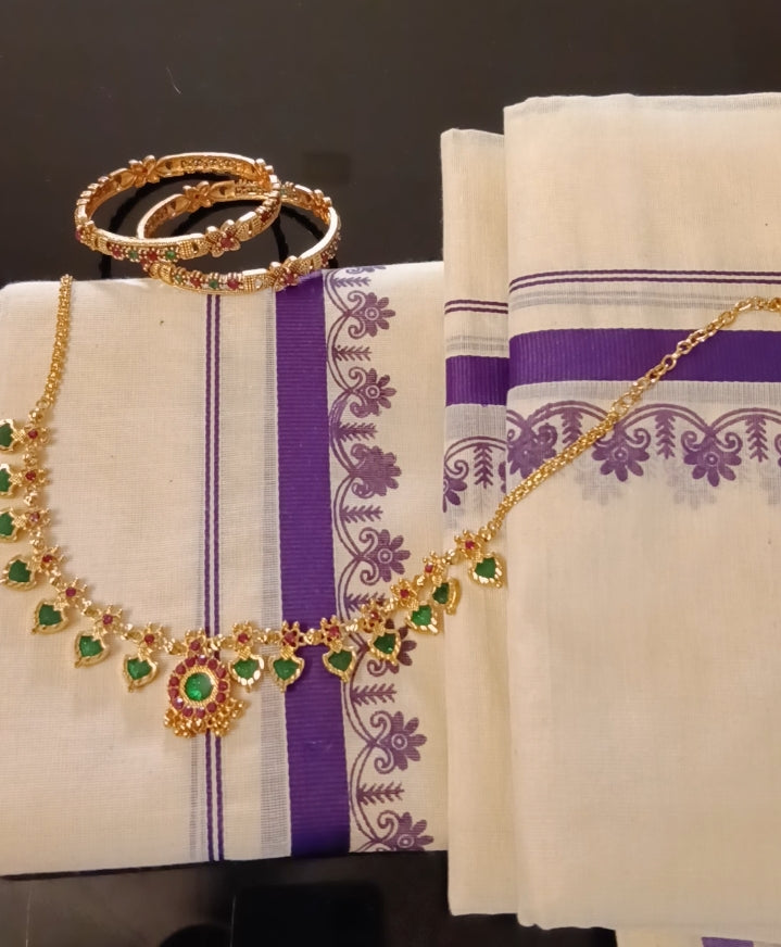 Onam 🌼 Special offer| Set mundu+ Necklace set I Code: ONAMOFFER SET 1