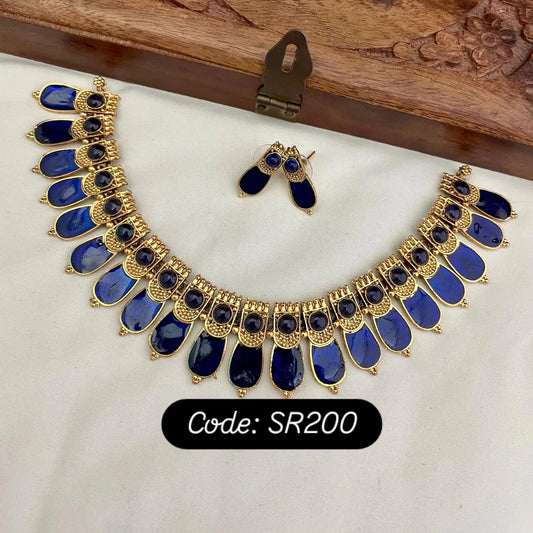 Budget blue Palakka/Nagapadam Necklace set with earrings : Code SR200